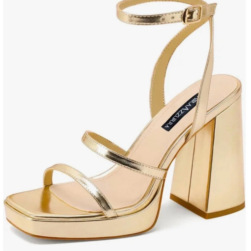 Gold Chunky Heel Platform Shoes